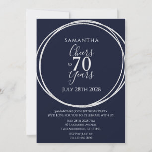 70th Birthday Navy Silver Cheers to 70 Years Party Invitation