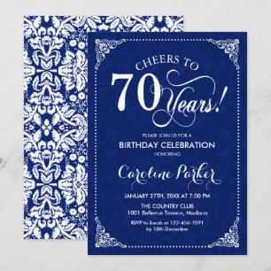 70th Birthday - Navy White Damask Invitation