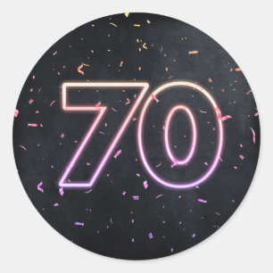 70th Birthday Neon Sign On Black Classic Round Sticker