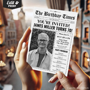 70th Birthday Newspaper Invitation with Program 