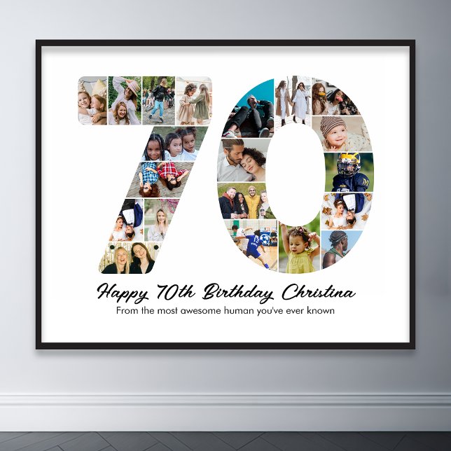 70th Birthday Number 70 Photo Collage Anniversary Poster (70th birthday number 70 photo collage poster wall art)