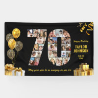 70th Birthday Number 70 Photo Collage Black Gold