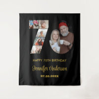70th Birthday Number 70 Photo Collage Modern Black