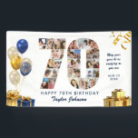 70th Birthday Number 70 Photo Collage White Gold Banner<br><div class="desc">Make a big statement on their big day with this Custom Photo Collage Birthday Party Banner. Turn your favorite memories into a stunning visual celebration. Featuring a bold number-shaped photo collage, this design allows you to showcase a lifetime of highlights or the best moments from the past year. Whether it’s...</div>