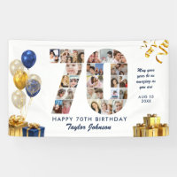 70th Birthday Number 70 Photo Collage White Gold