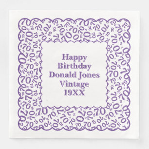 70th Birthday Number Pattern Scallops Purple/White Napkin