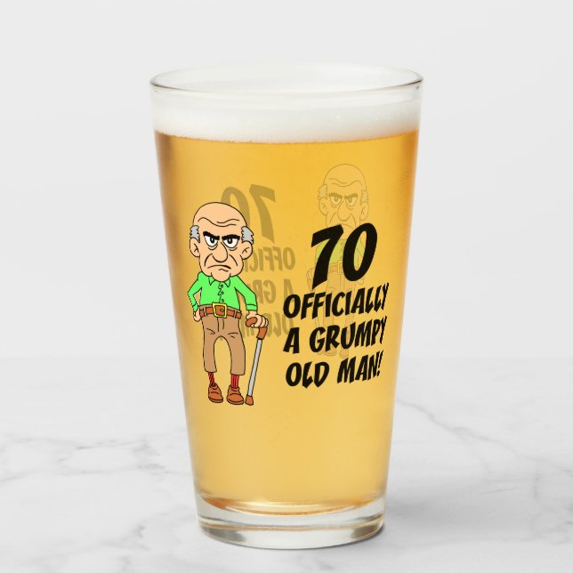 70th Birthday Officially Grumpy Old Man Glass (Front Filled)