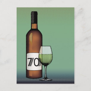 70th birthday or anniversary : wine bottle & glass postcard
