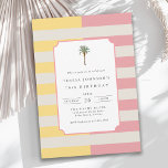 70th Birthday Palm Beach Pastel Stripe Tropical Invitation<br><div class="desc">Celebrate a 70th Birthday in sophisticated coastal style with this Palm Beach–inspired birthday party invitation. Featuring soft pastel stripes in blush pink, butter yellow, and cream with a minimalist palm tree accent this feminine design blends casual luxury with sunny tropical charm. The clean typography and modern layout make it perfect...</div>
