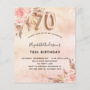 70th birthday pampas grass rose budget invitation flyer