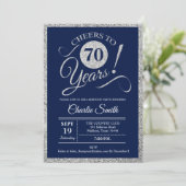 70th Birthday Party - ANY AGE Navy Silver Invitation (Standing Front)