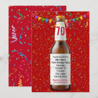 70th Birthday Party Beer Bottle Invitation