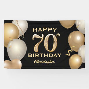 70th Birthday Party Black and Gold Balloons Banner
