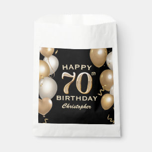 70th Birthday Party Black and Gold Balloons Favour Bags