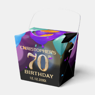 70th Birthday Party Black and Gold Balloons Favour Box