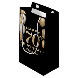 70th Birthday Party Black and Gold Balloons Small Gift Bag