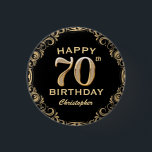 70th Birthday Party Black and Gold Glitter Frame 3 Cm Round Badge<br><div class="desc">70th Birthday Party Black and Gold Glitter Frame Button. For further customisation,  please click the "Customise it" button and use our design tool to modify this template.</div>