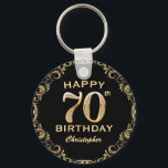 70th Birthday Party Black and Gold Glitter Frame Key Ring<br><div class="desc">70th Birthday Party Black and Gold Glitter Frame Keychain. For further customisation,  please click the "Customise it" button and use our design tool to modify this template.</div>