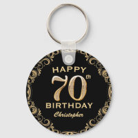 70th Birthday Party Black and Gold Glitter Frame