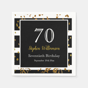 70th Birthday Party Black and Gold Glitter Napkin