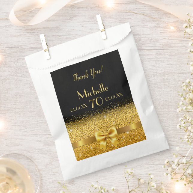70th birthday party black gold bow elegant name favour bags (Clipped)