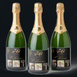 70th birthday party black gold cheers script photo sparkling wine label<br><div class="desc">A bottle label for a glamourous 70th birthday party. Personalise and add 3 of your own photos, a name, age 70 and a date. Date of birth or the date of the party. Golden coloured letters. The word: Cheers, in faux gold written with a trendy hand lettered style script. Elegant,...</div>