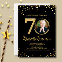 70th Birthday Party Black Gold Confetti Photo 