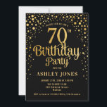 70th Birthday Party - Black & Gold Invitation<br><div class="desc">70th Birthday Party Invitation.
Elegant design in black and faux glitter gold. Features stylish script font and confetti. Message me if you need custom age.</div>