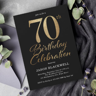 70th Birthday Party Black & Gold Invitation