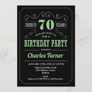 70th Birthday Party - Black Green Invitation