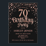 70th Birthday Party - Black & Rose Gold Invitation<br><div class="desc">70th Birthday Party Invitation.
Elegant design in black and faux glitter rose gold. Features stylish script font and confetti. Message me if you need custom age.</div>