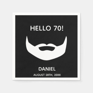 70th birthday party black white men guys beard fun napkin