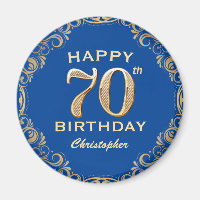 70th Birthday Party Blue and Gold Glitter Frame