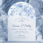 70th Birthday Party Blue Floral Arch Shape Invitation<br><div class="desc">Elegant dusty blue rose floral 70th birthday arch shape invitation.</div>