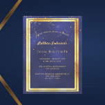 70th birthday party blue gold shiny invitation postcard<br><div class="desc">A trendy,  modern 70th birthday party invitation card for men,  guys,  male.   A dark blue,  navy blue background. The blue colour is uneven.  With a faux gold frame and golden confetti sprinkle,  golden coloured letters. Templates for your party information.
Back: plain postcard design.</div>