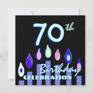 70th Birthday Party Blue Striped Candles Invitation