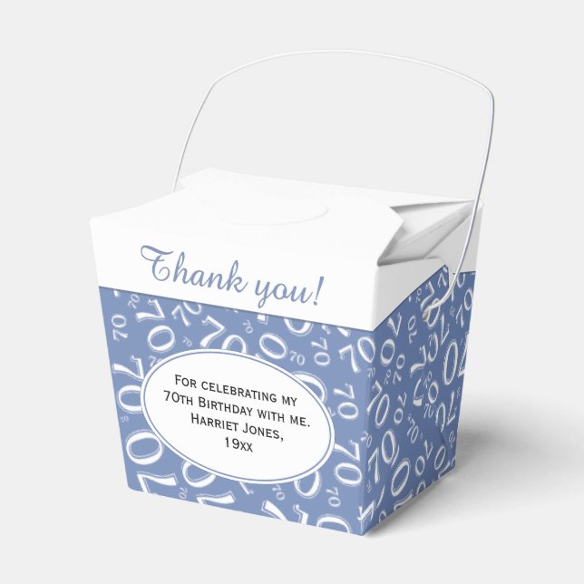 70th Birthday Party Blue/White Number Pattern Favour Box (Front Side)
