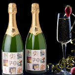 70th birthday party blush photo collage name<br><div class="desc">A bottle label for a 70th birthday party, celebrating her life with a collage of 8 of your photos. Personalise and add a name, age 70 and a date. Date of birth or the date of the party. Grey and dark rose gold coloured letters. A girly and feminine rose gold,...</div>