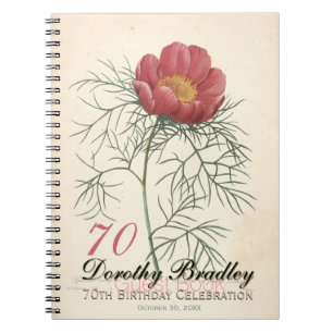 70th Birthday Party Botanical Peony Guest Book