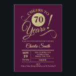 70th Birthday Party - Burgundy Gold Invitation<br><div class="desc">70th Birthday Party Invitation in dark maroon burgundy with faux glitter gold pattern. Features trendy typography script font. Simple modern design,  perfect for an elegant party. Cheers to 70 years! Can be personalized into any age! Please message me if you need further customization.</div>
