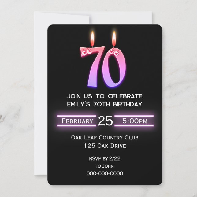 70th Birthday Party Candles Invitation (Front)