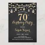 70th Birthday Party - Chalkboard Gold Invitation<br><div class="desc">70th Birthday Party Invitation.
Rustic style design with black chalkboard  pattern. Features mason jars and fairy gold string lights. Can be customized into any age! Please message me if you need further customization.</div>