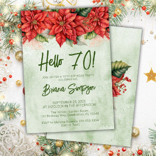 70th Birthday Party Christmas Poinsettia Floral Invitation