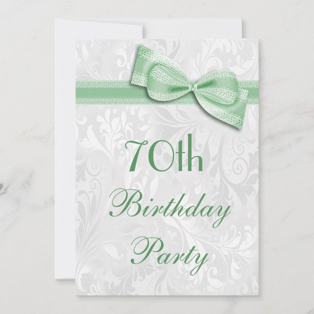 70th Birthday Party Damask and Faux Bow Invitation (Front)
