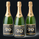70th birthday party diamonds glitter black gold sparkling wine label<br><div class="desc">An elegant, glamourous and girly 70th birthday wine or sparkling wine bottle label. Black coloured faux glitter with faux golden diamond sprinkle and a golden frame. Templates for a name, age 70 and a date. Date of birth or the date of the party/anniversary. White and golden coloured letters. The name...</div>