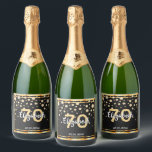 70th birthday party diamonds glitter black gold sparkling wine label<br><div class="desc">An elegant, glamourous and girly 70th birthday wine or sparkling wine bottle label. Black coloured faux glitter with faux golden diamond sprinkle and a golden frame. Templates for a name, age 70 and a date. Date of birth or the date of the party/anniversary. White and golden coloured letters. The name...</div>