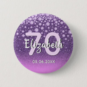70th birthday party diamonds glitter purple pink 6 cm round badge