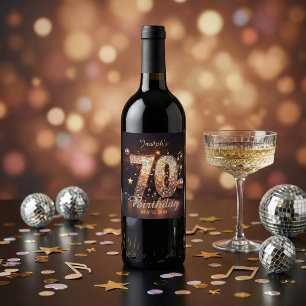 70th Birthday Party Disco Music Gold Sparkles Wine Label