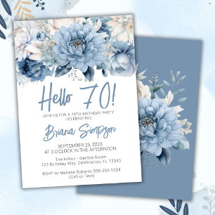 70th Birthday Party Dusty Blue Floral Invitation