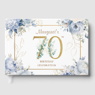 70th Birthday Party Dusty Blue Peony Guest Book